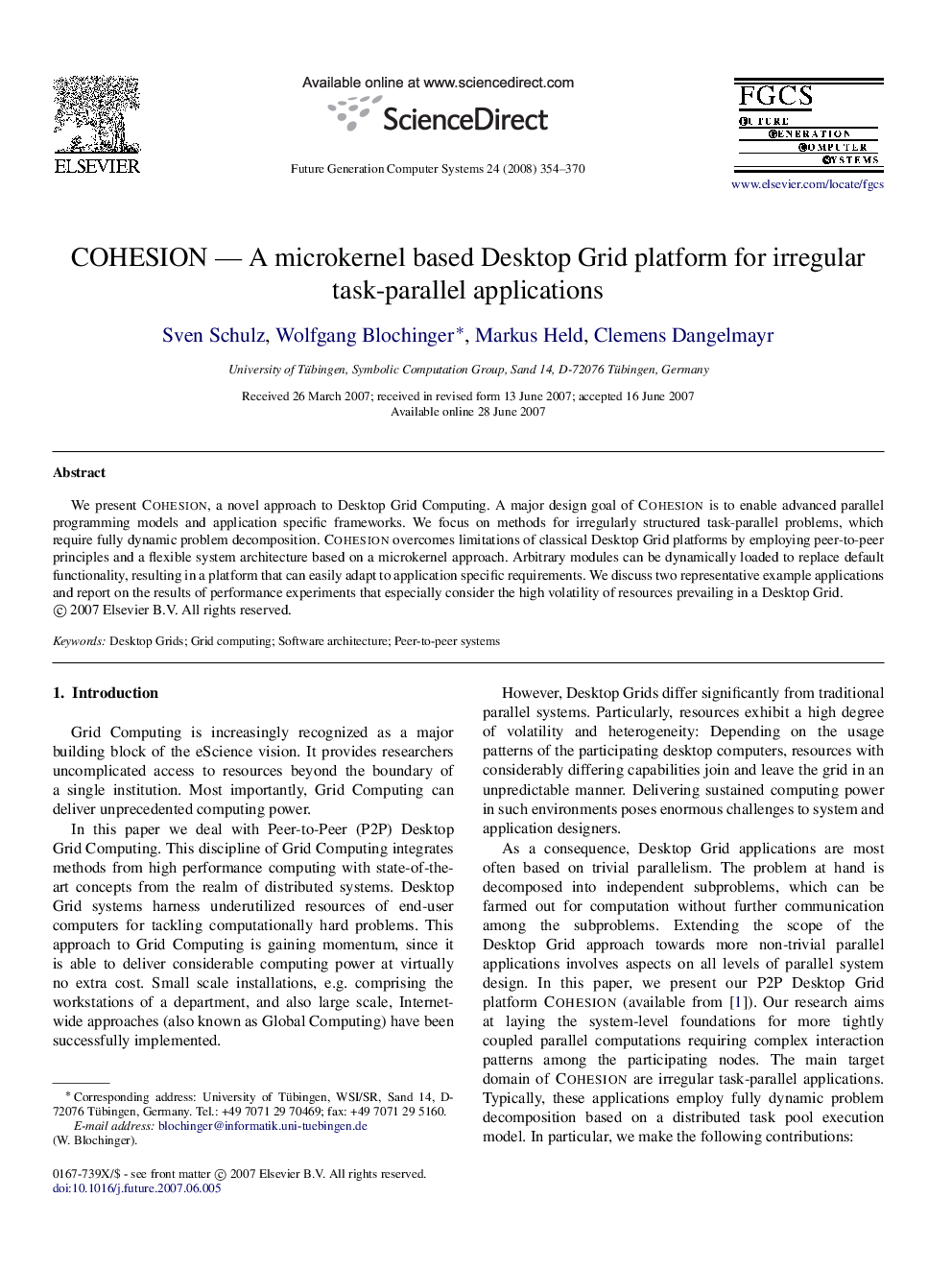 COHESION — A microkernel based Desktop Grid platform for irregular task-parallel applications