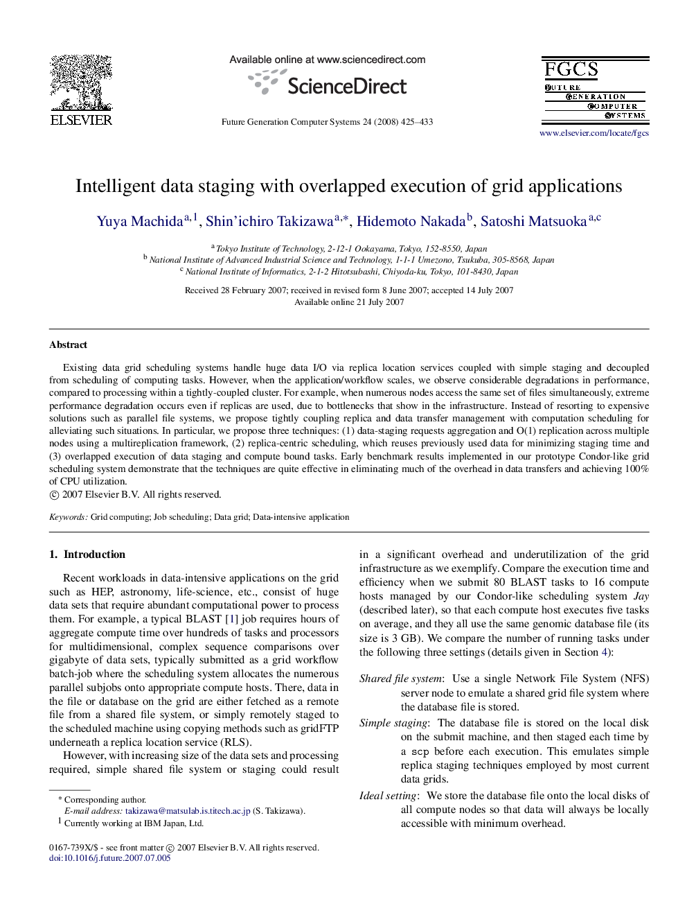 Intelligent data staging with overlapped execution of grid applications