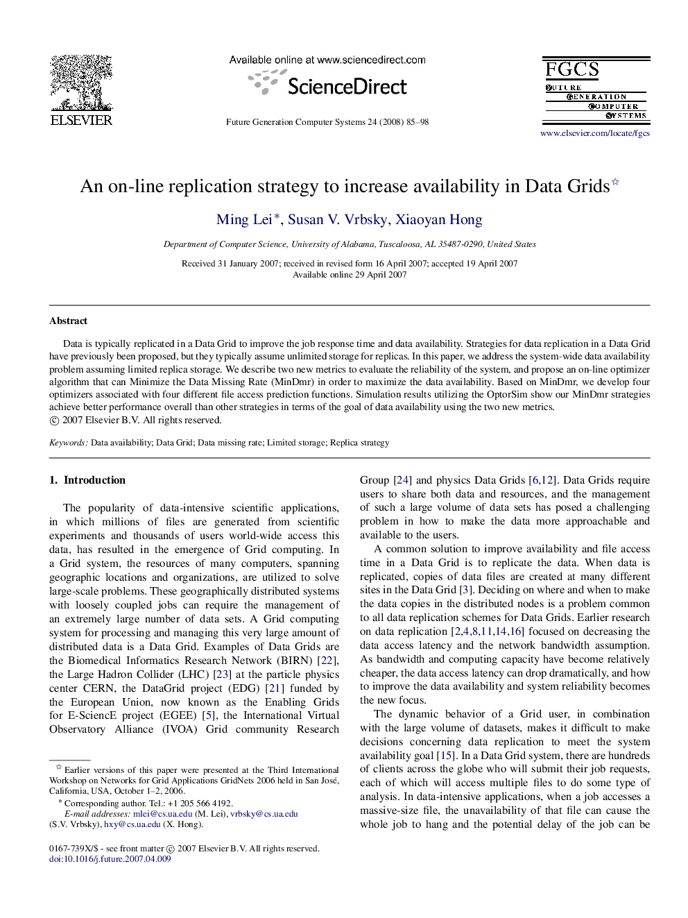 An on-line replication strategy to increase availability in Data Grids 