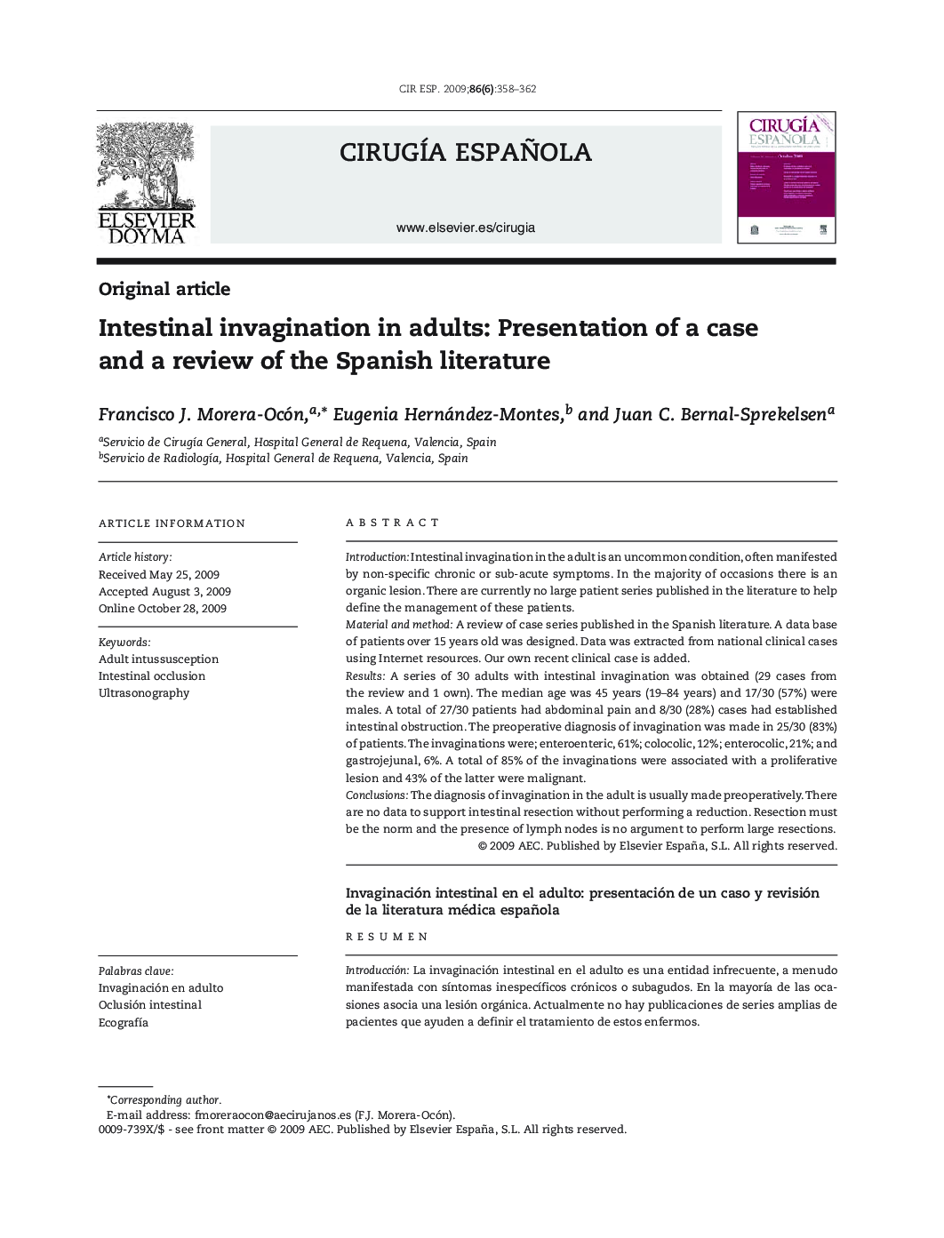 Intestinal invagination in adults: Presentation of a case and a review of the Spanish literature