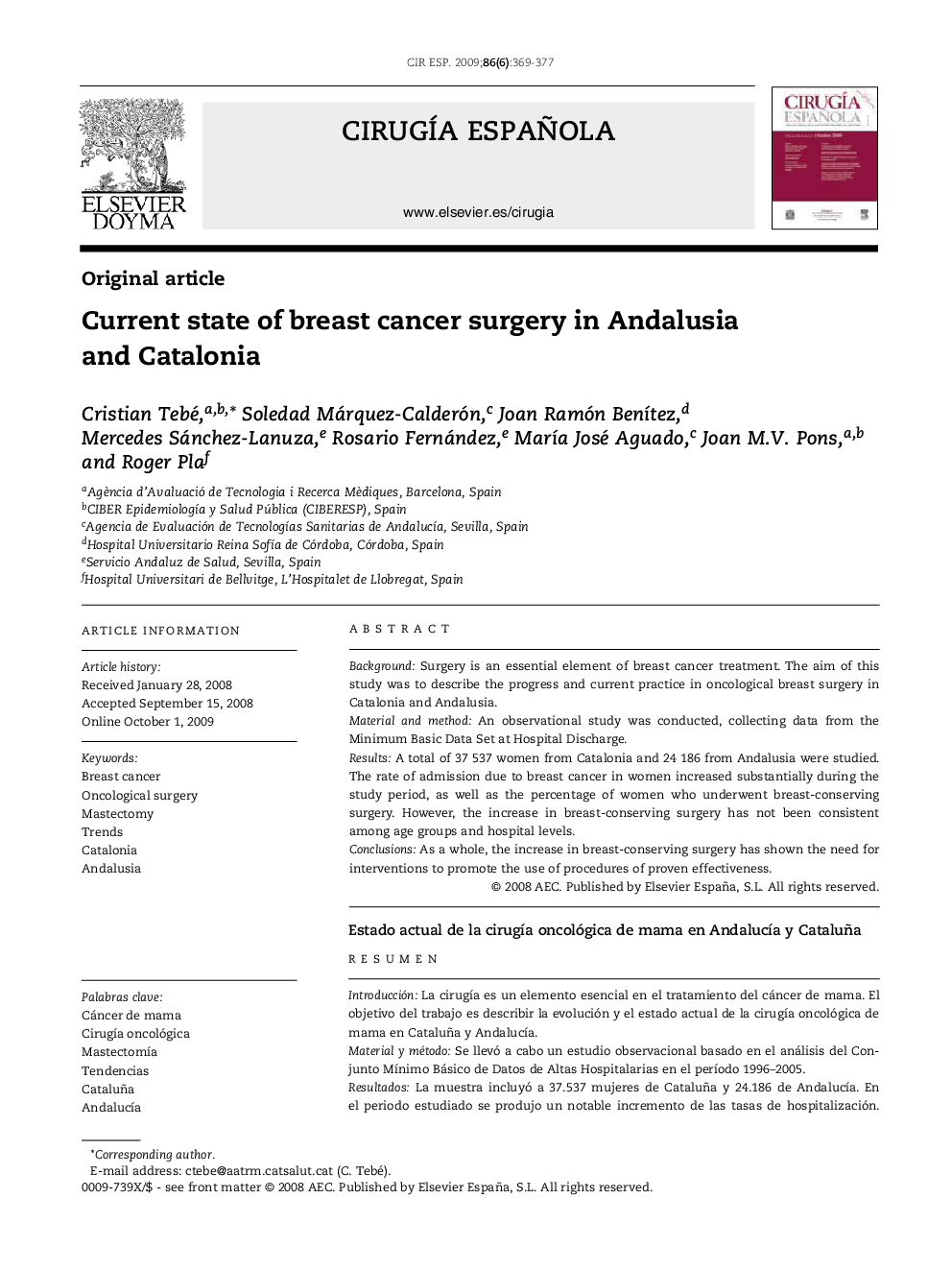 Current state of breast cancer surgery in Andalusia and Catalonia