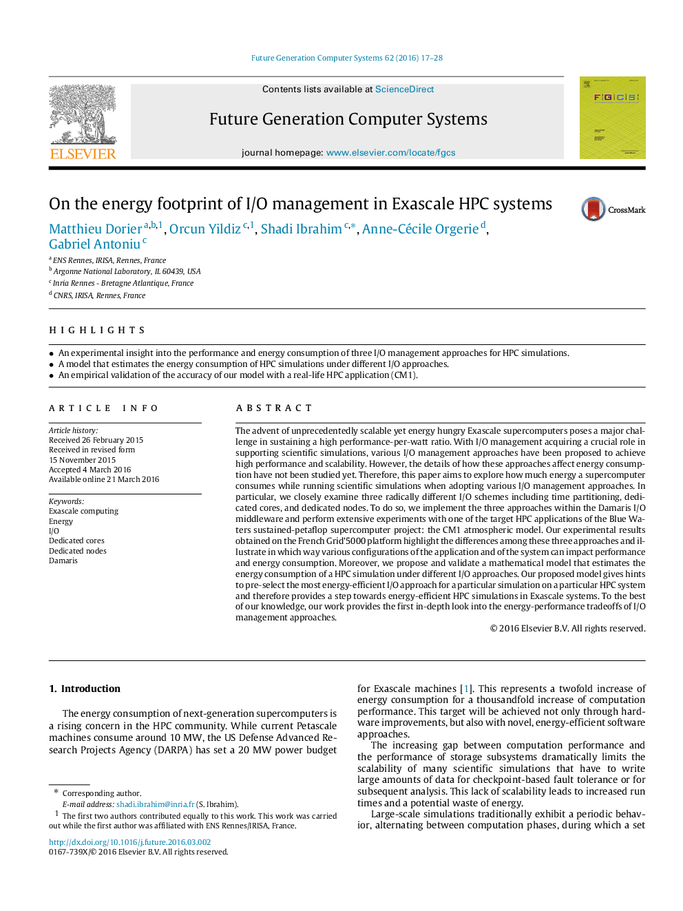 درباره ردپای انرژی مدیریت I/O در سیستم های Exascale HPC