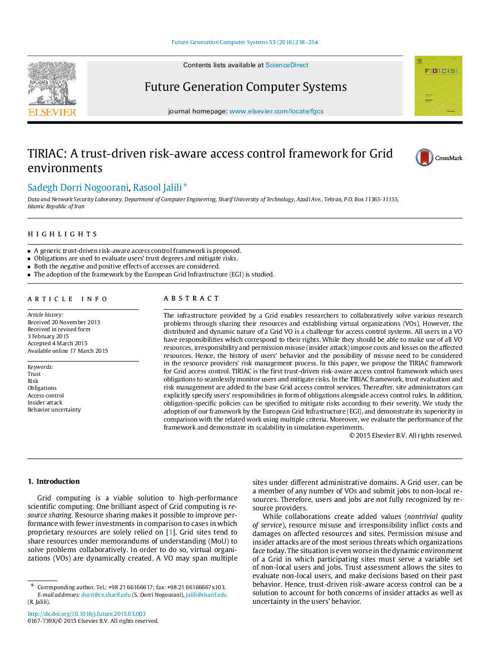 TIRIAC: A trust-driven risk-aware access control framework for Grid environments