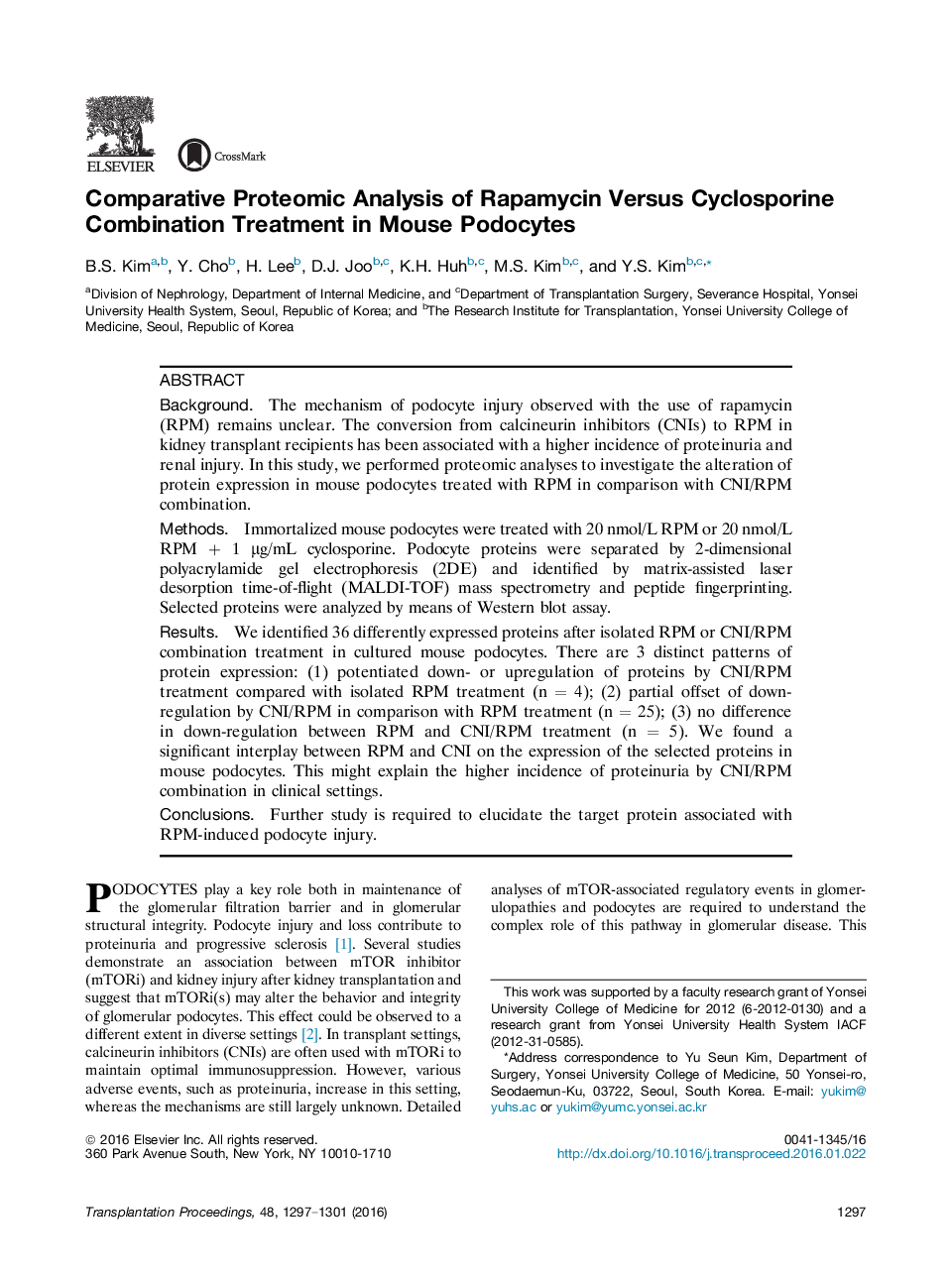 مقایسه پروتئومیکای رپامایسین و درمان ترکیبی سیکلوسپورین در پوسوسیت های موش 