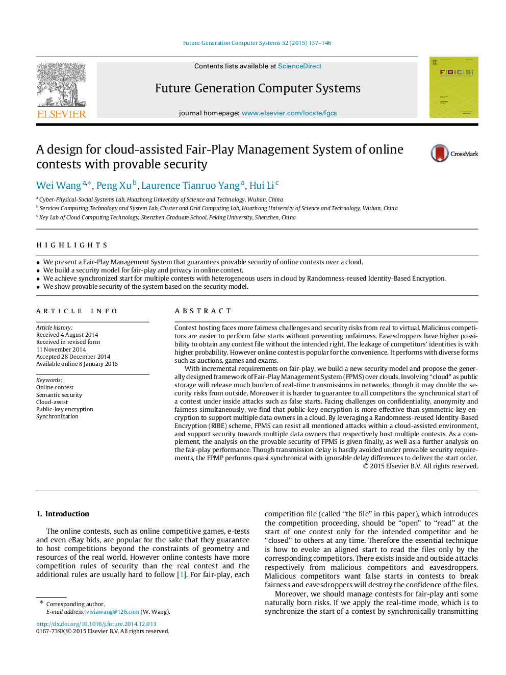 A design for cloud-assisted Fair-Play Management System of online contests with provable security