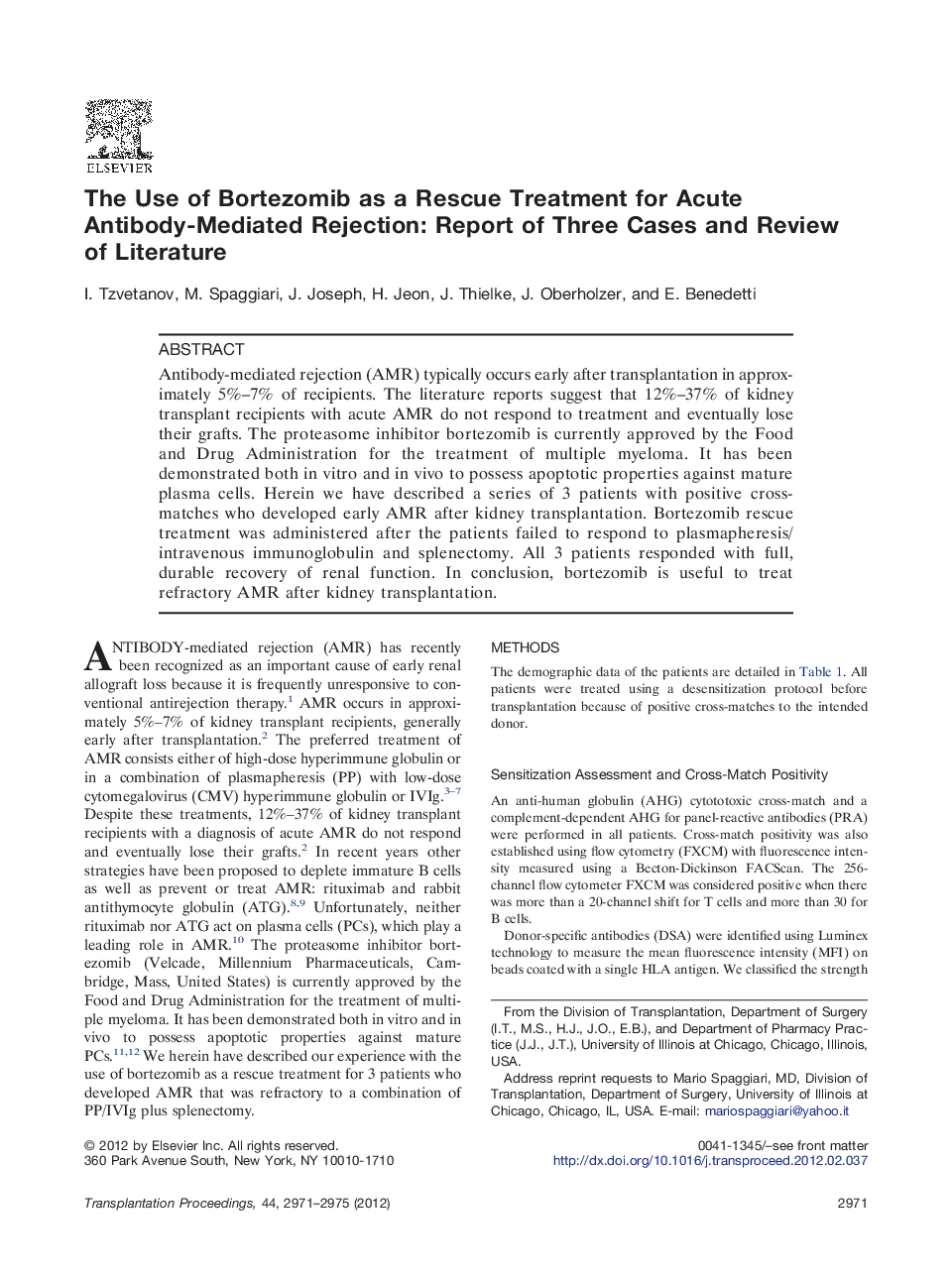 The Use of Bortezomib as a Rescue Treatment for Acute Antibody-Mediated Rejection: Report of Three Cases and Review of Literature