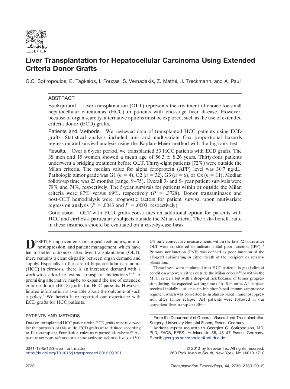 Liver Transplantation for Hepatocellular Carcinoma Using Extended Criteria Donor Grafts