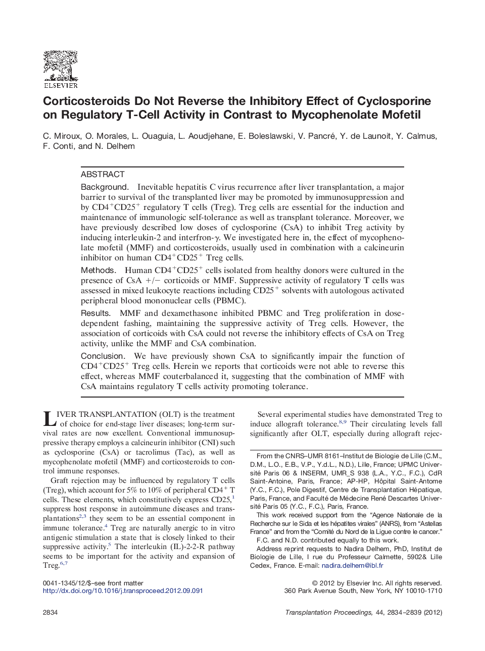 Corticosteroids Do Not Reverse the Inhibitory Effect of Cyclosporine on Regulatory T-Cell Activity in Contrast to Mycophenolate Mofetil 