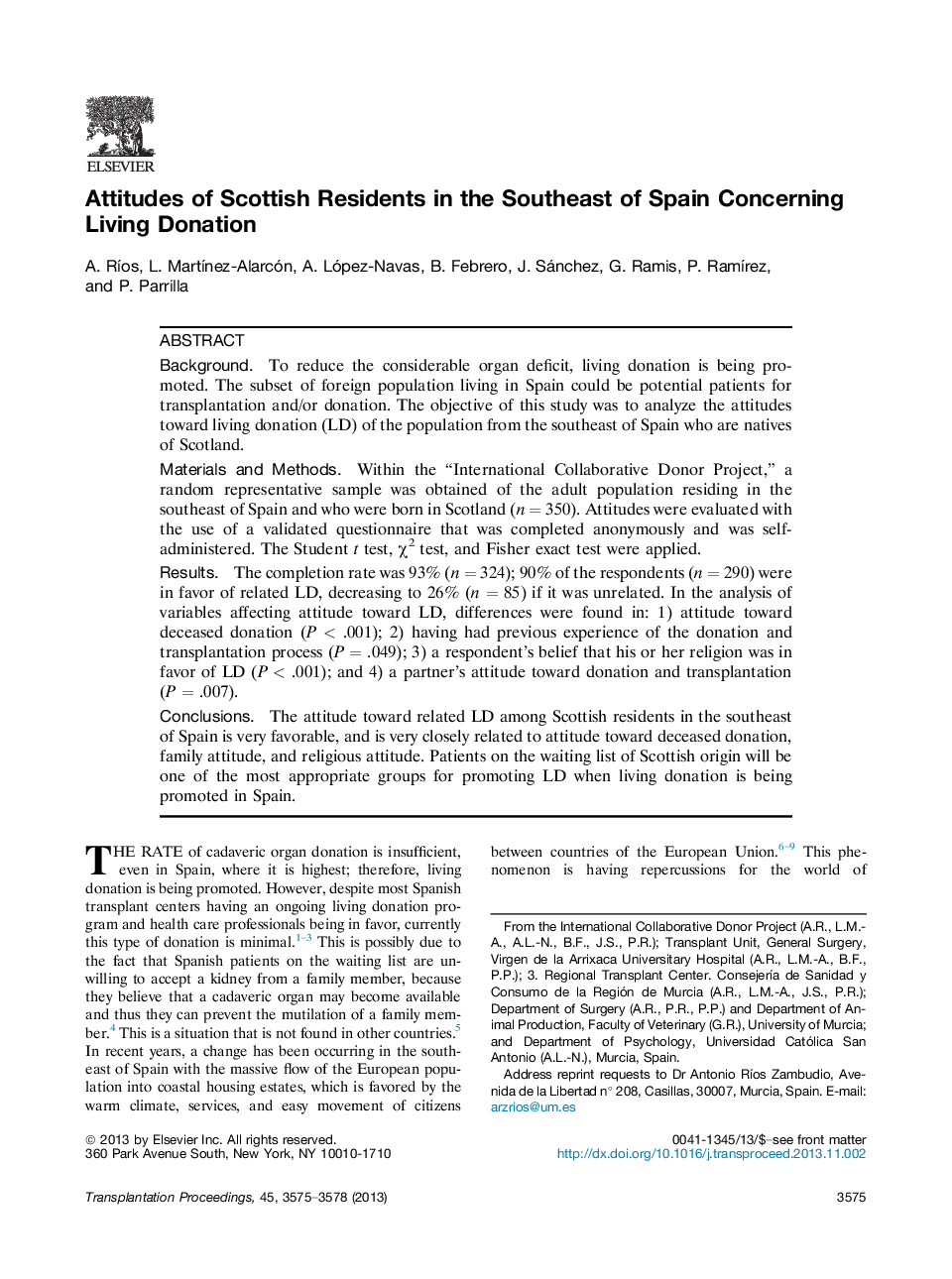 Attitudes of Scottish Residents in the Southeast of Spain Concerning Living Donation