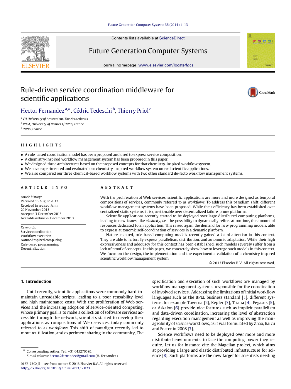 Rule-driven service coordination middleware for scientific applications