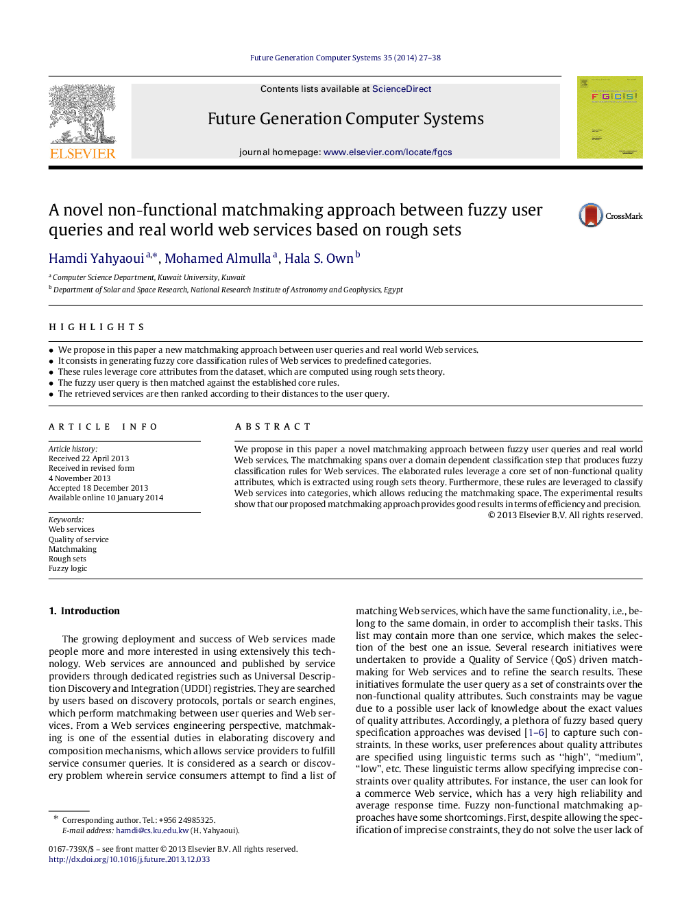 A novel non-functional matchmaking approach between fuzzy user queries and real world web services based on rough sets