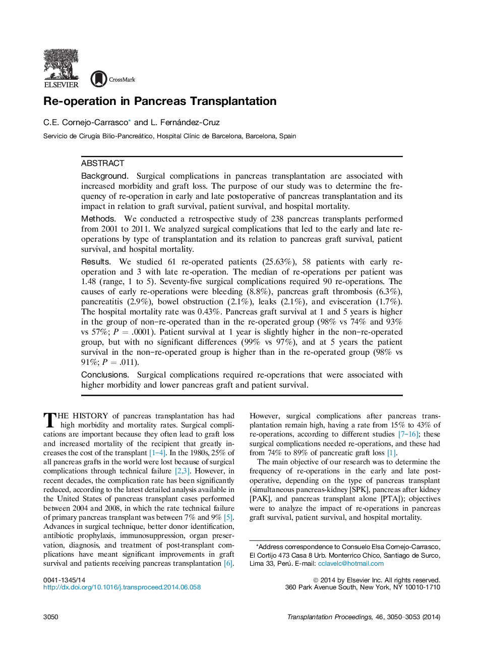 Re-operation in Pancreas Transplantation