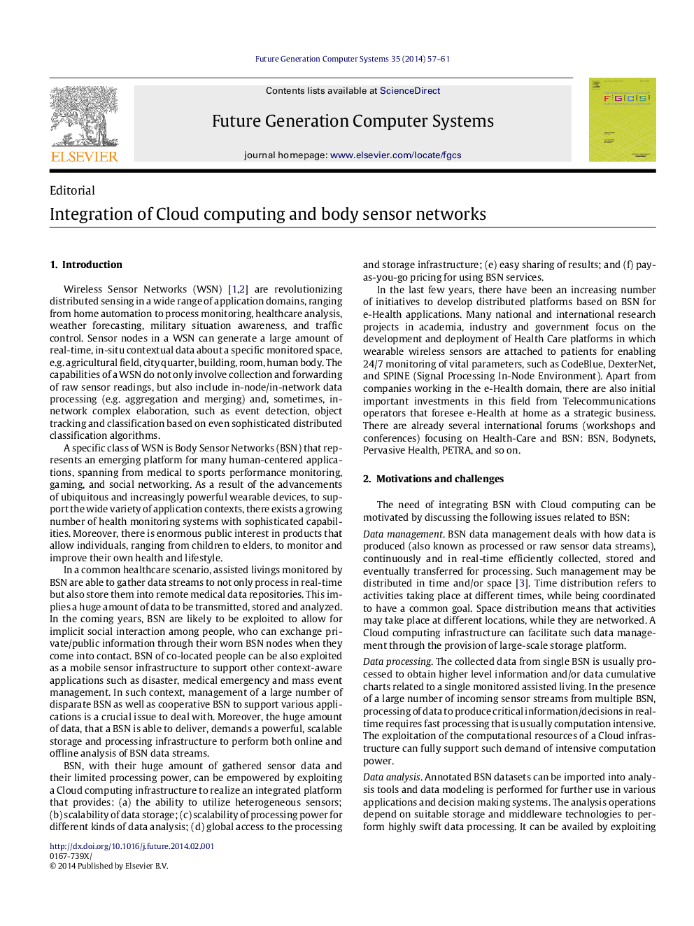 Integration of Cloud computing and body sensor networks