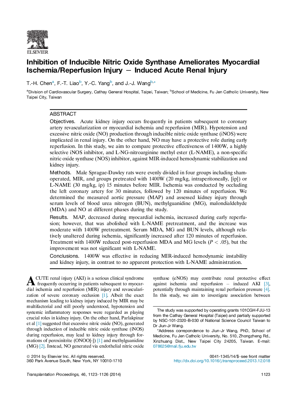 Inhibition of Inducible Nitric Oxide Synthase Ameliorates Myocardial Ischemia/Reperfusion Injury − Induced Acute Renal Injury 