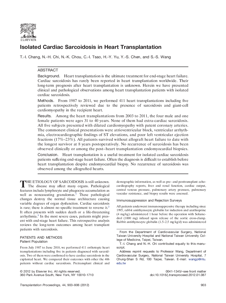 Isolated Cardiac Sarcoidosis in Heart Transplantation 