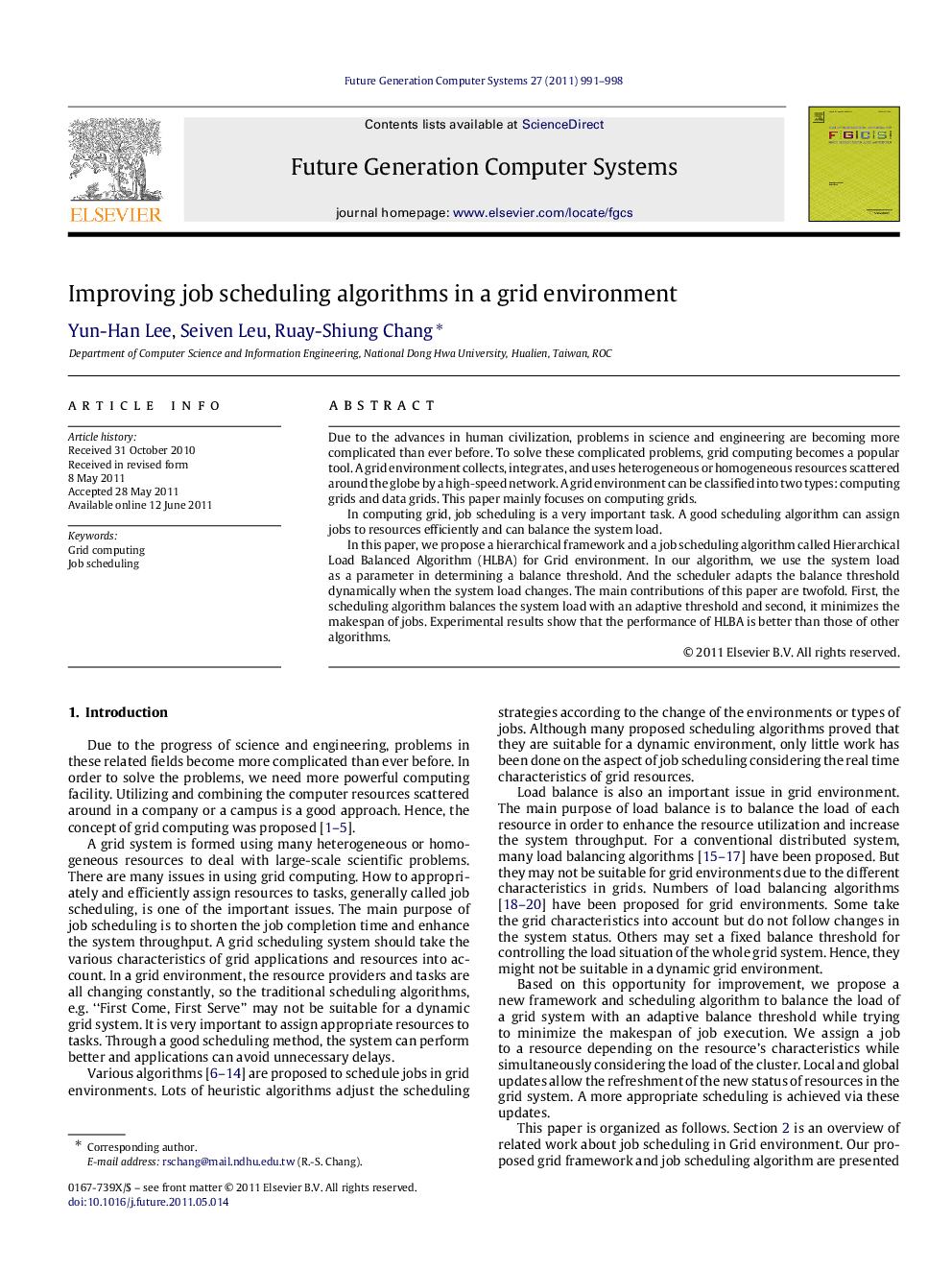 Improving job scheduling algorithms in a grid environment