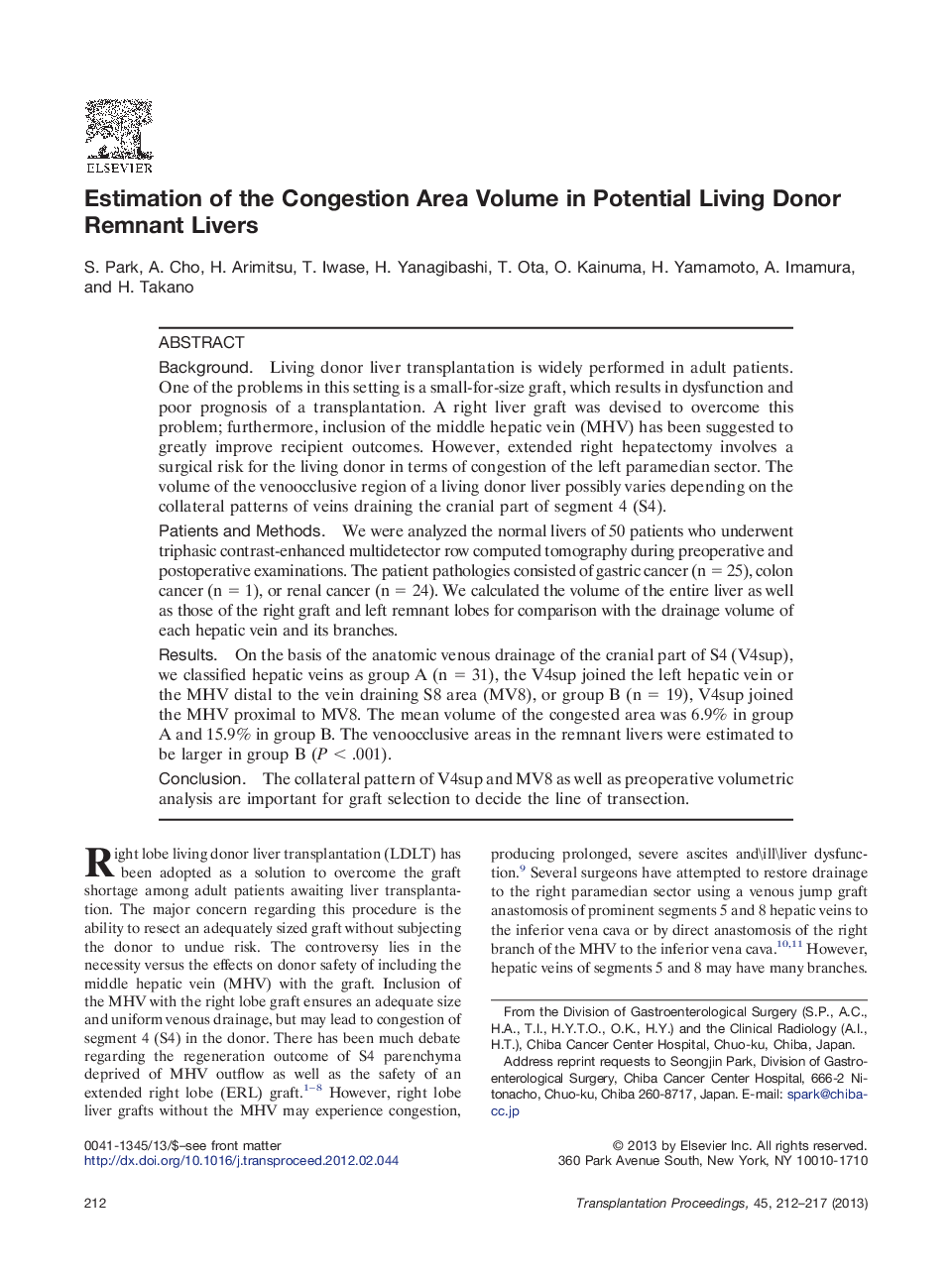 Estimation of the Congestion Area Volume in Potential Living Donor Remnant Livers