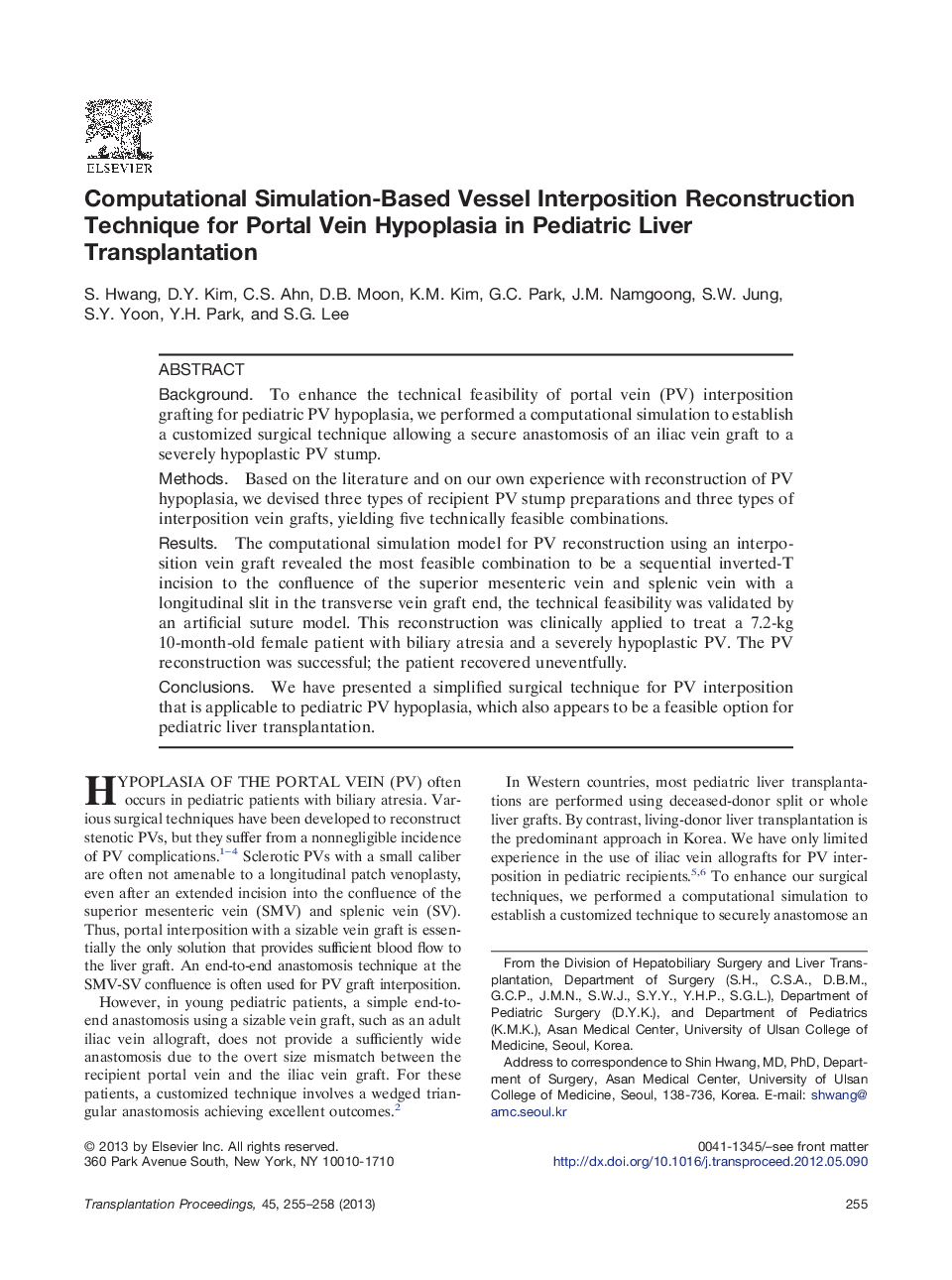 Computational Simulation-Based Vessel Interposition Reconstruction Technique for Portal Vein Hypoplasia in Pediatric Liver Transplantation