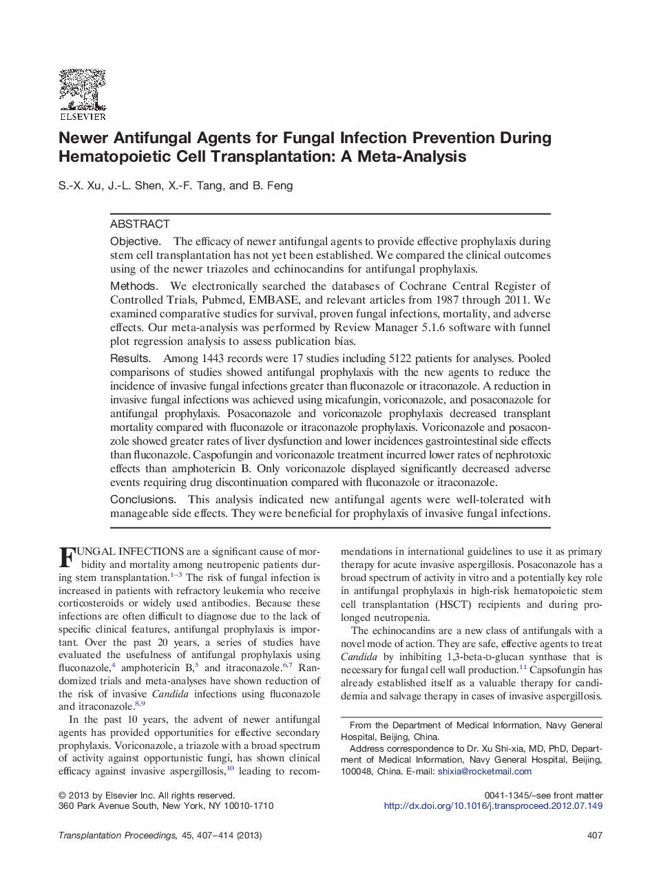 Newer Antifungal Agents for Fungal Infection Prevention During Hematopoietic Cell Transplantation: A Meta-Analysis