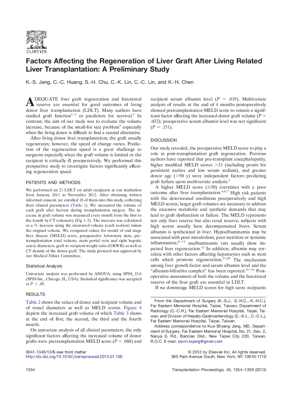 Factors Affecting the Regeneration of Liver Graft After Living Related Liver Transplantation: A Preliminary Study