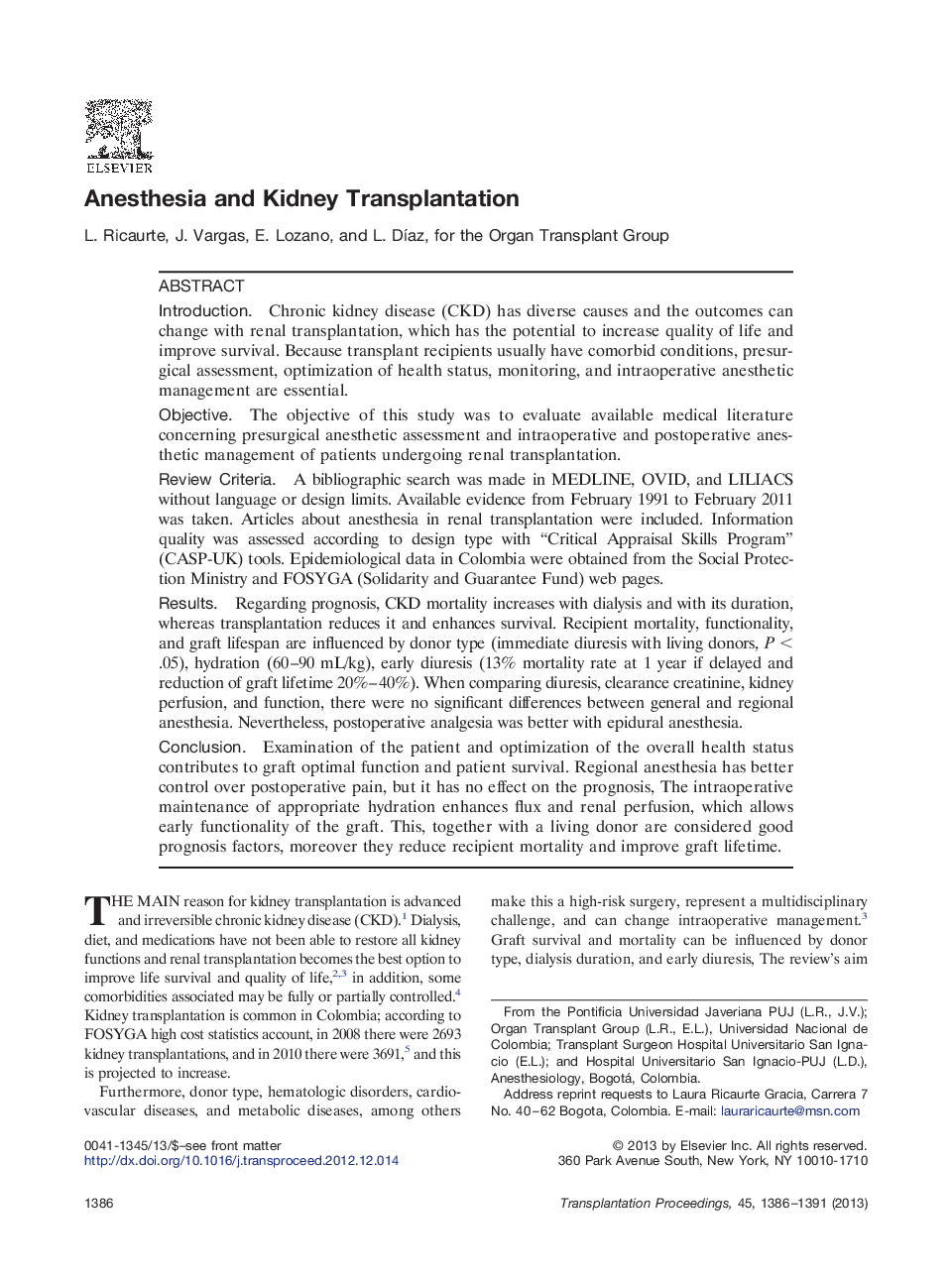 Anesthesia and Kidney Transplantation