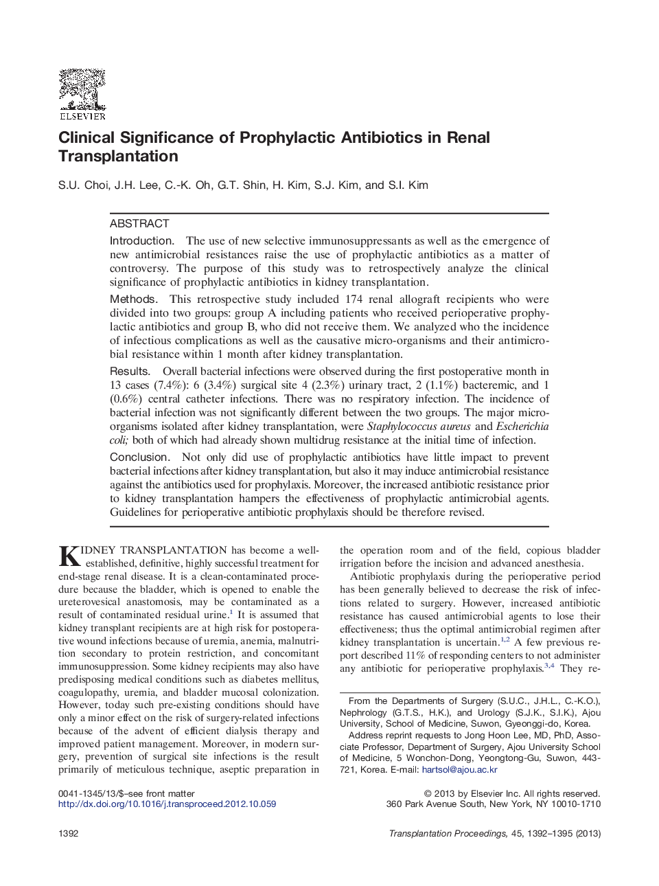 Clinical Significance of Prophylactic Antibiotics in Renal Transplantation