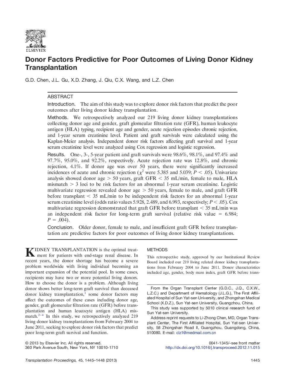 Donor Factors Predictive for Poor Outcomes of Living Donor Kidney Transplantation 