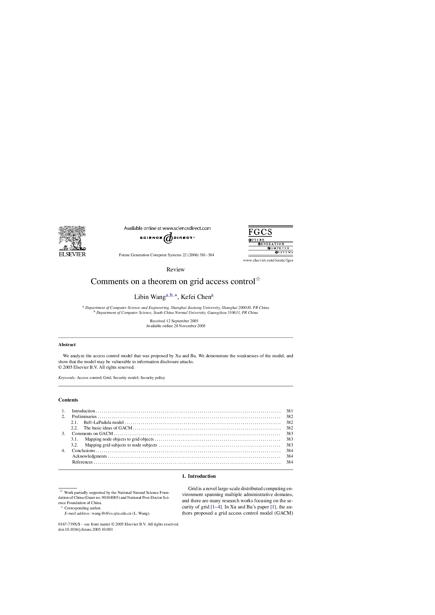 Comments on a theorem on grid access control 