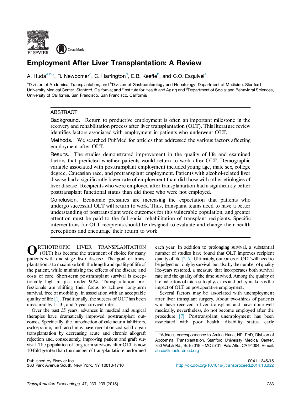 Employment After Liver Transplantation: A Review