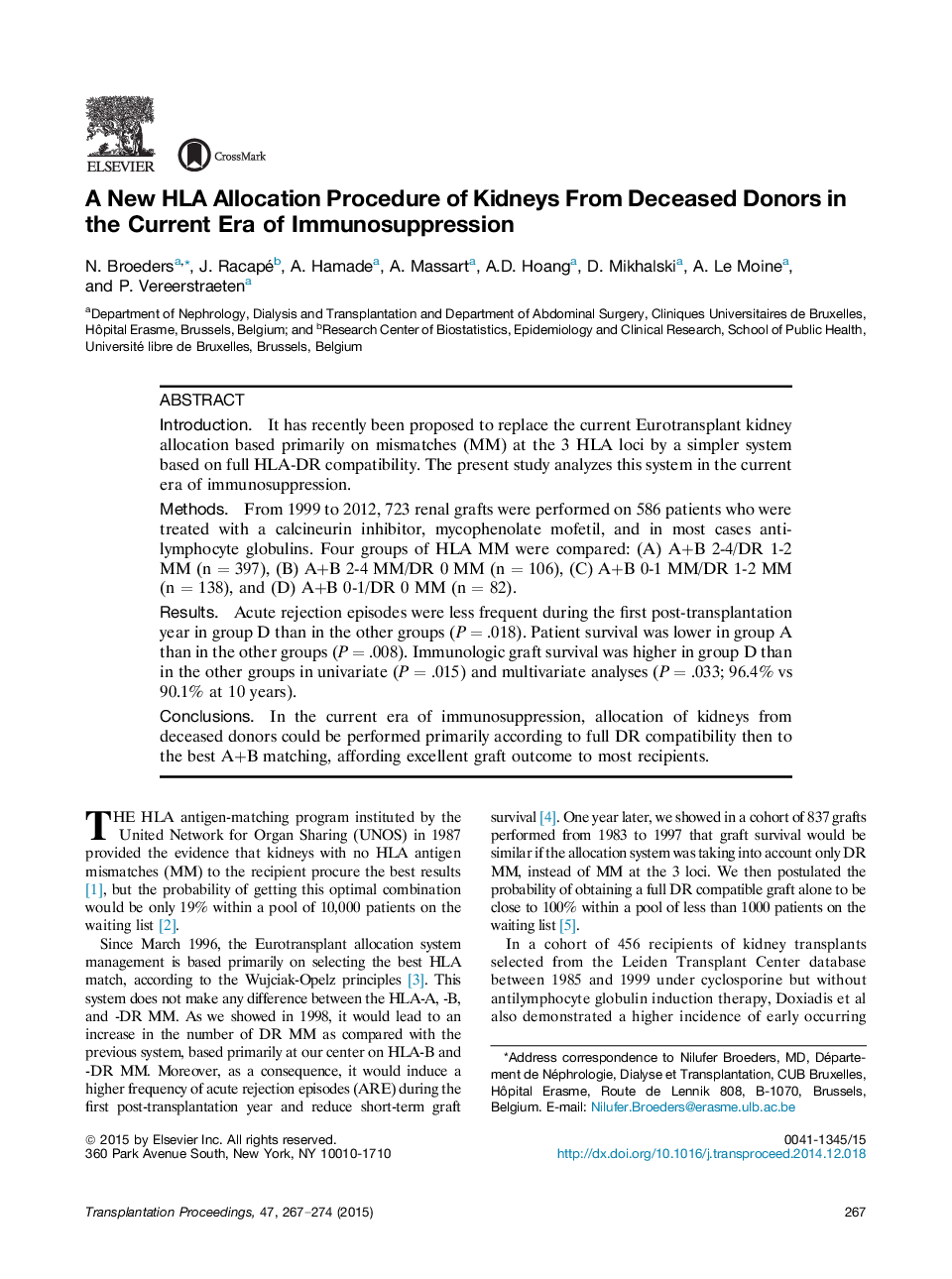 A New HLA Allocation Procedure of Kidneys From Deceased Donors in the Current Era of Immunosuppression