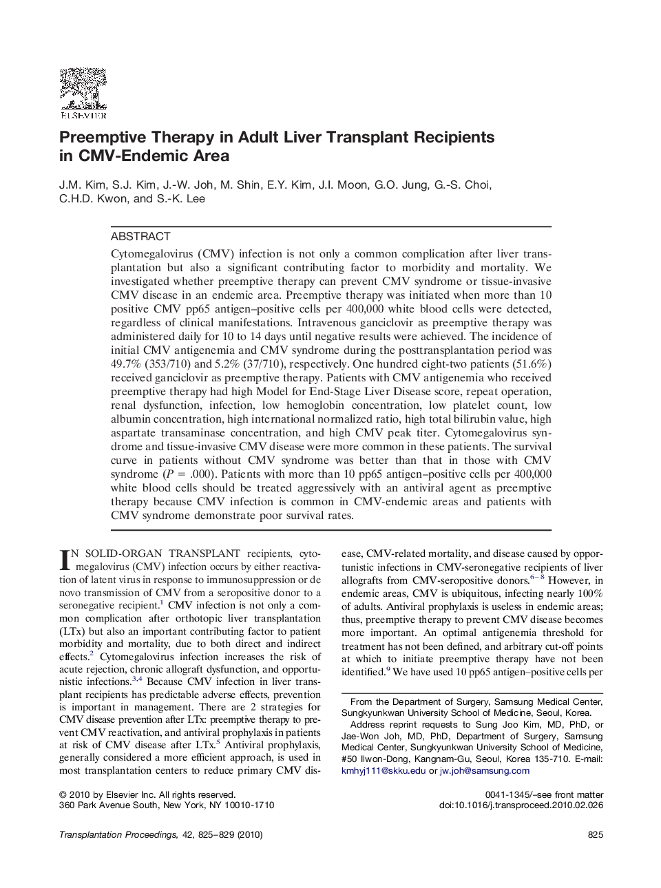 Preemptive Therapy in Adult Liver Transplant Recipients in CMV-Endemic Area