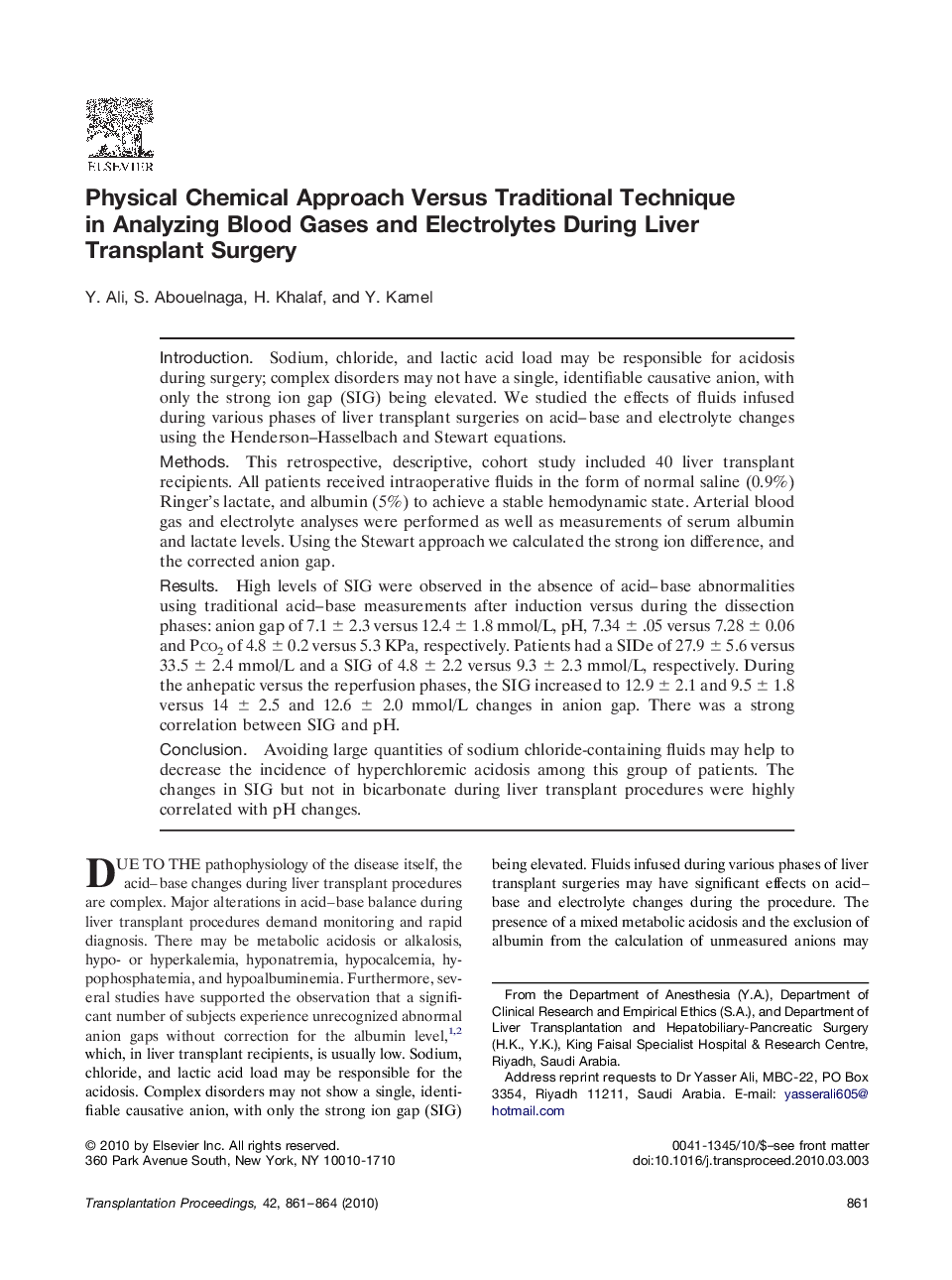 Physical Chemical Approach Versus Traditional Technique in Analyzing Blood Gases and Electrolytes During Liver Transplant Surgery