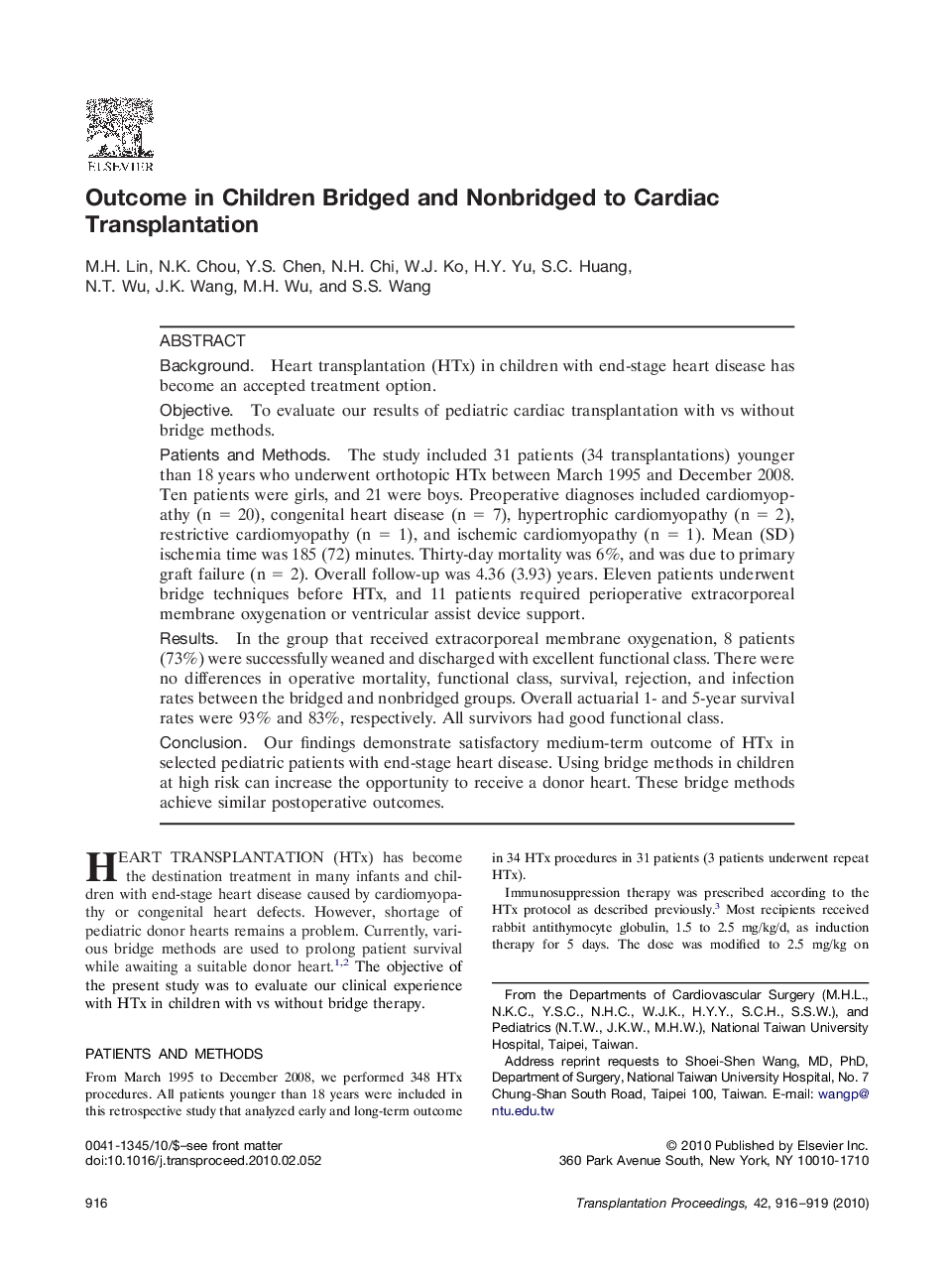 Outcome in Children Bridged and Nonbridged to Cardiac Transplantation