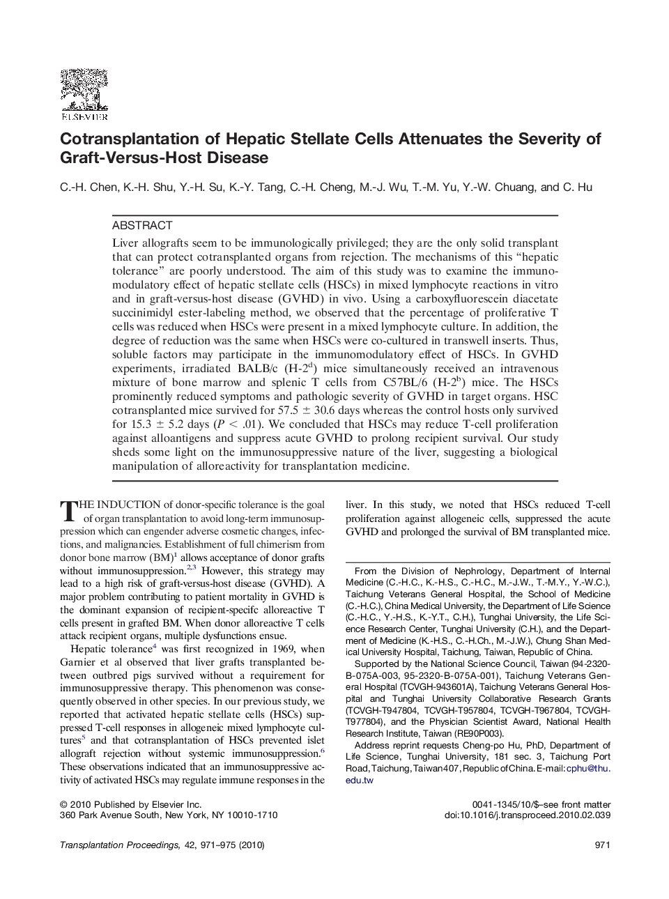 Cotransplantation of Hepatic Stellate Cells Attenuates the Severity of Graft-Versus-Host Disease