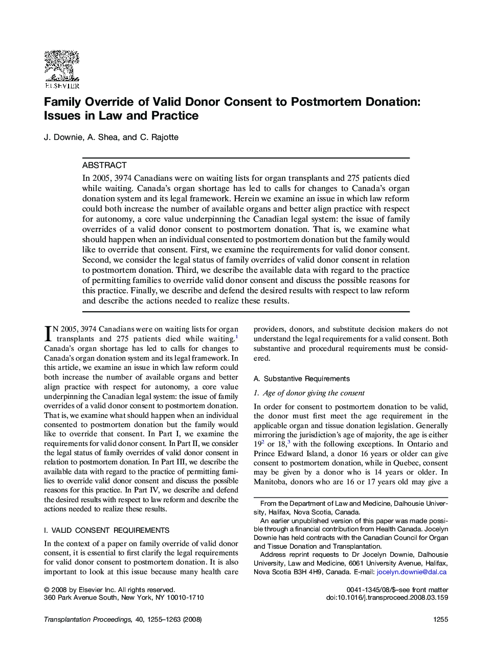 Family Override of Valid Donor Consent to Postmortem Donation: Issues in Law and Practice 