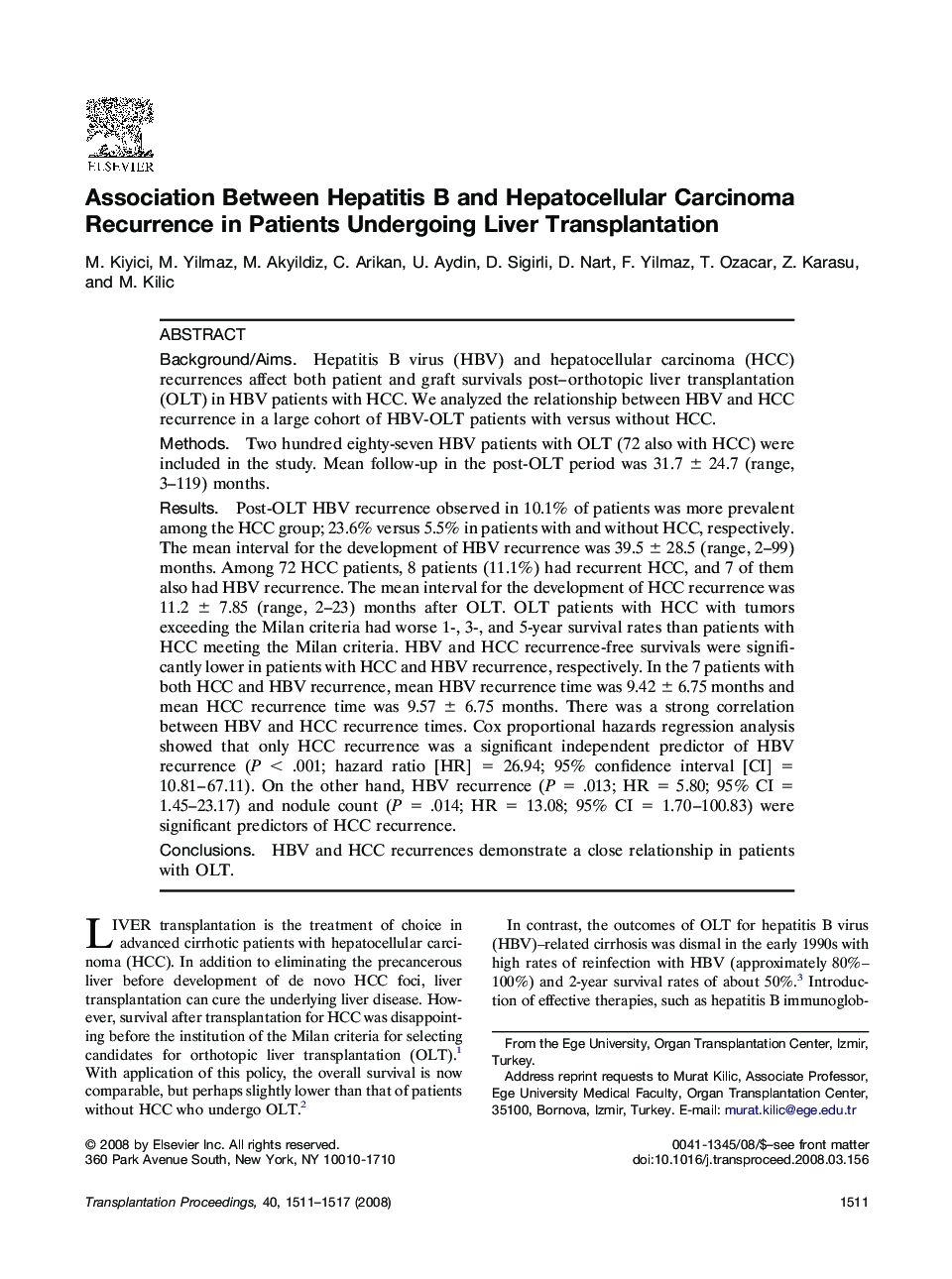 Association Between Hepatitis B and Hepatocellular Carcinoma Recurrence in Patients Undergoing Liver Transplantation