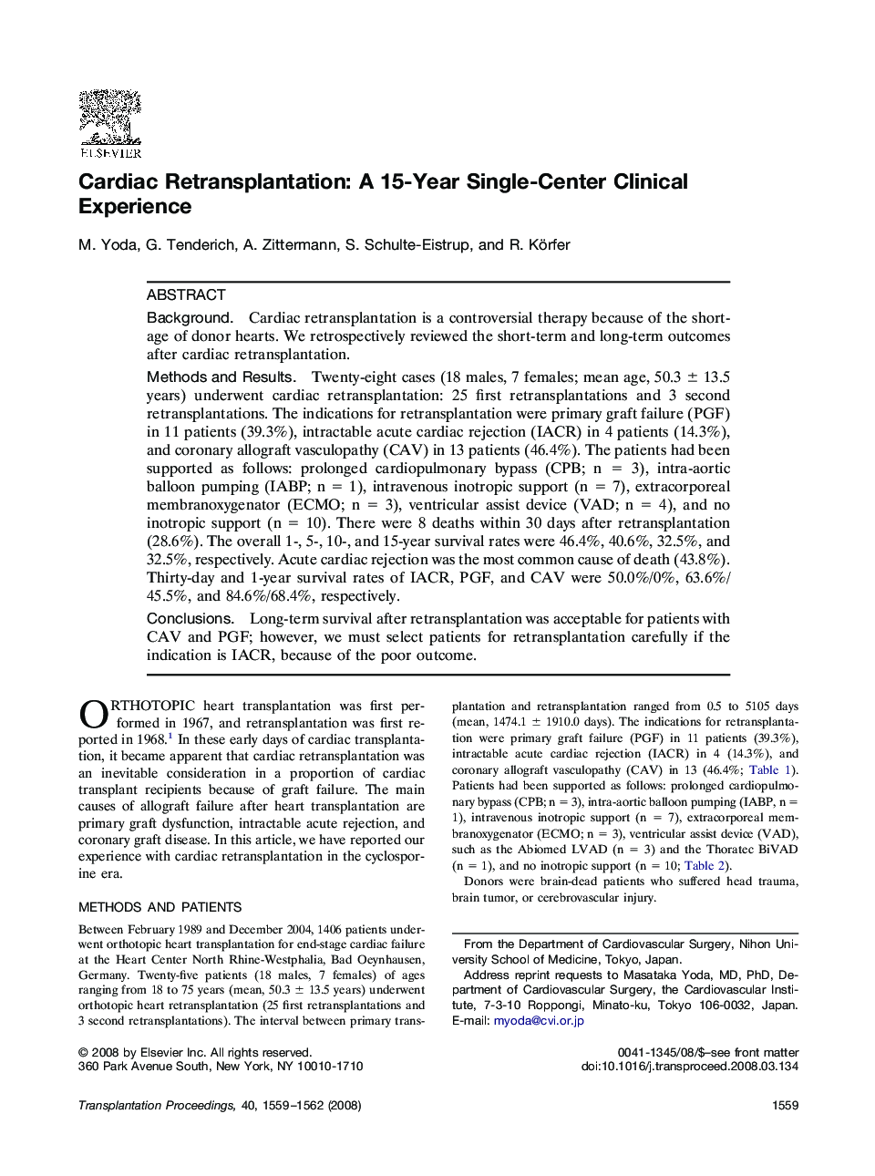 Cardiac Retransplantation: A 15-Year Single-Center Clinical Experience