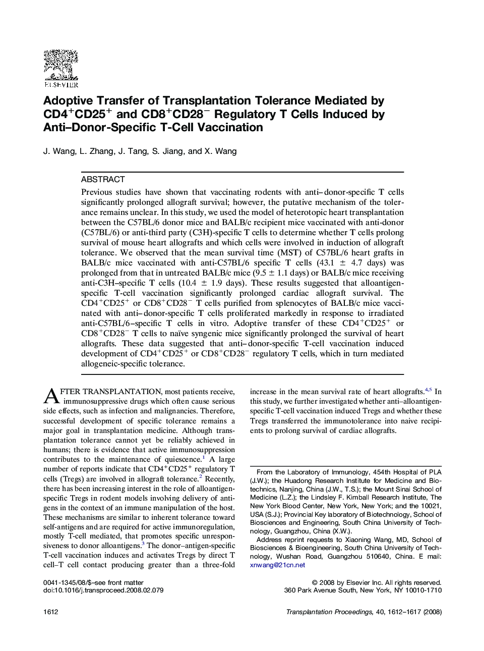 Adoptive Transfer of Transplantation Tolerance Mediated by CD4+CD25+ and CD8+CD28− Regulatory T Cells Induced by Anti–Donor-Specific T-Cell Vaccination