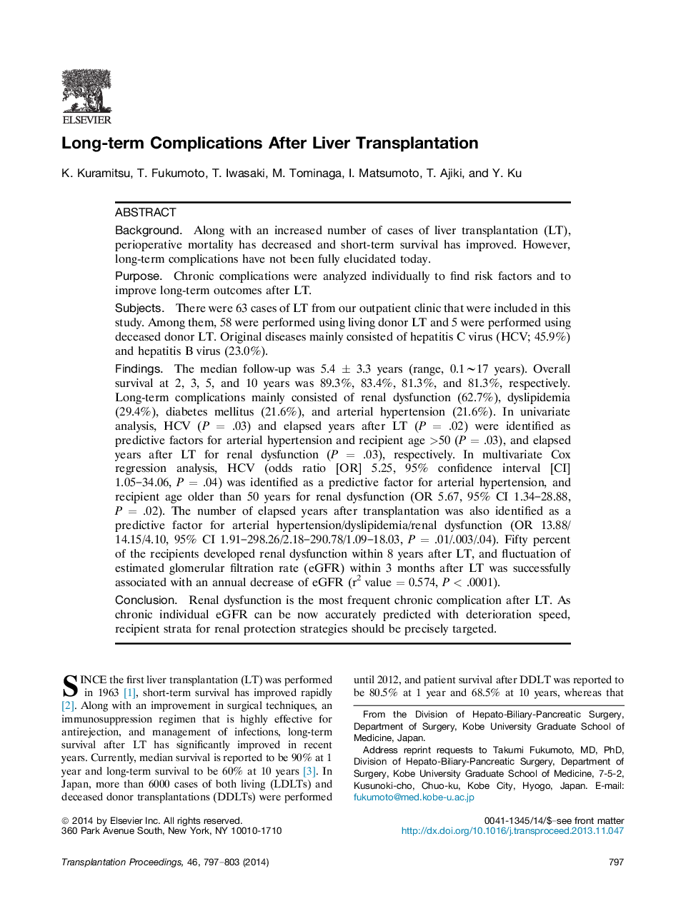 Long-term Complications After Liver Transplantation