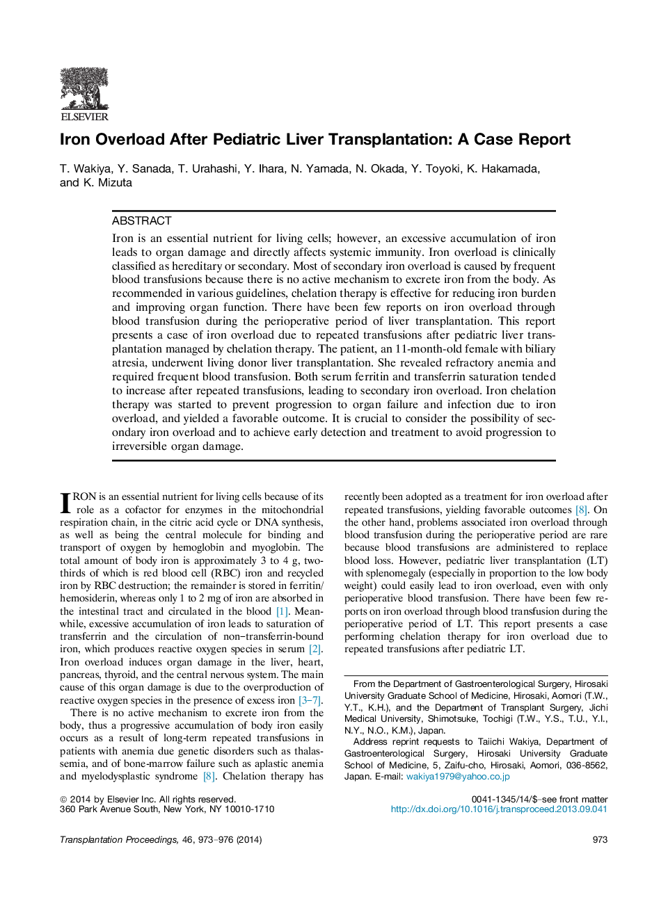 Iron Overload After Pediatric Liver Transplantation: A Case Report