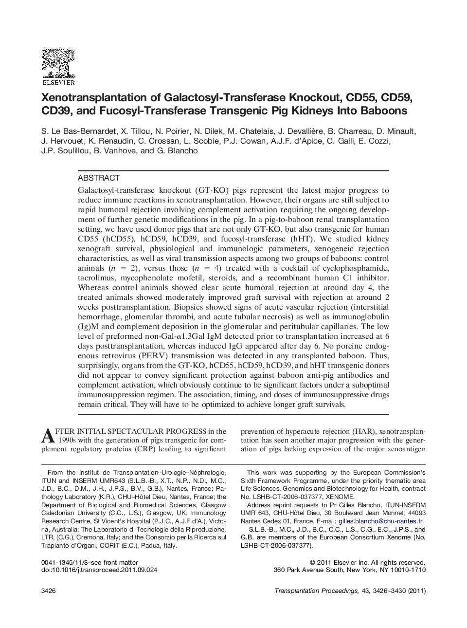 Xenotransplantation of Galactosyl-Transferase Knockout, CD55, CD59, CD39, and Fucosyl-Transferase Transgenic Pig Kidneys Into Baboons 