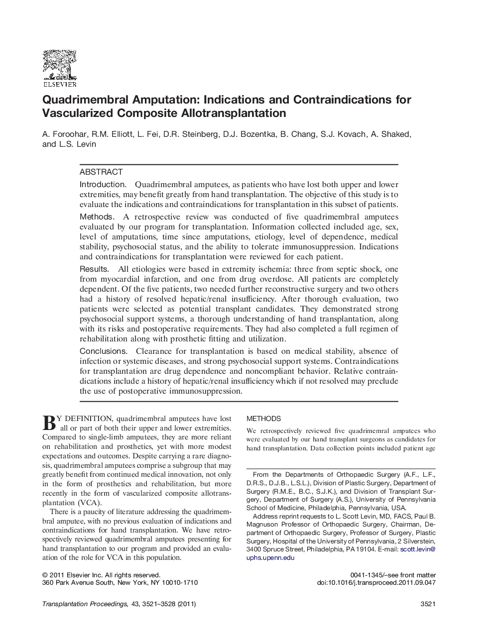 Quadrimembral Amputation: Indications and Contraindications for Vascularized Composite Allotransplantation