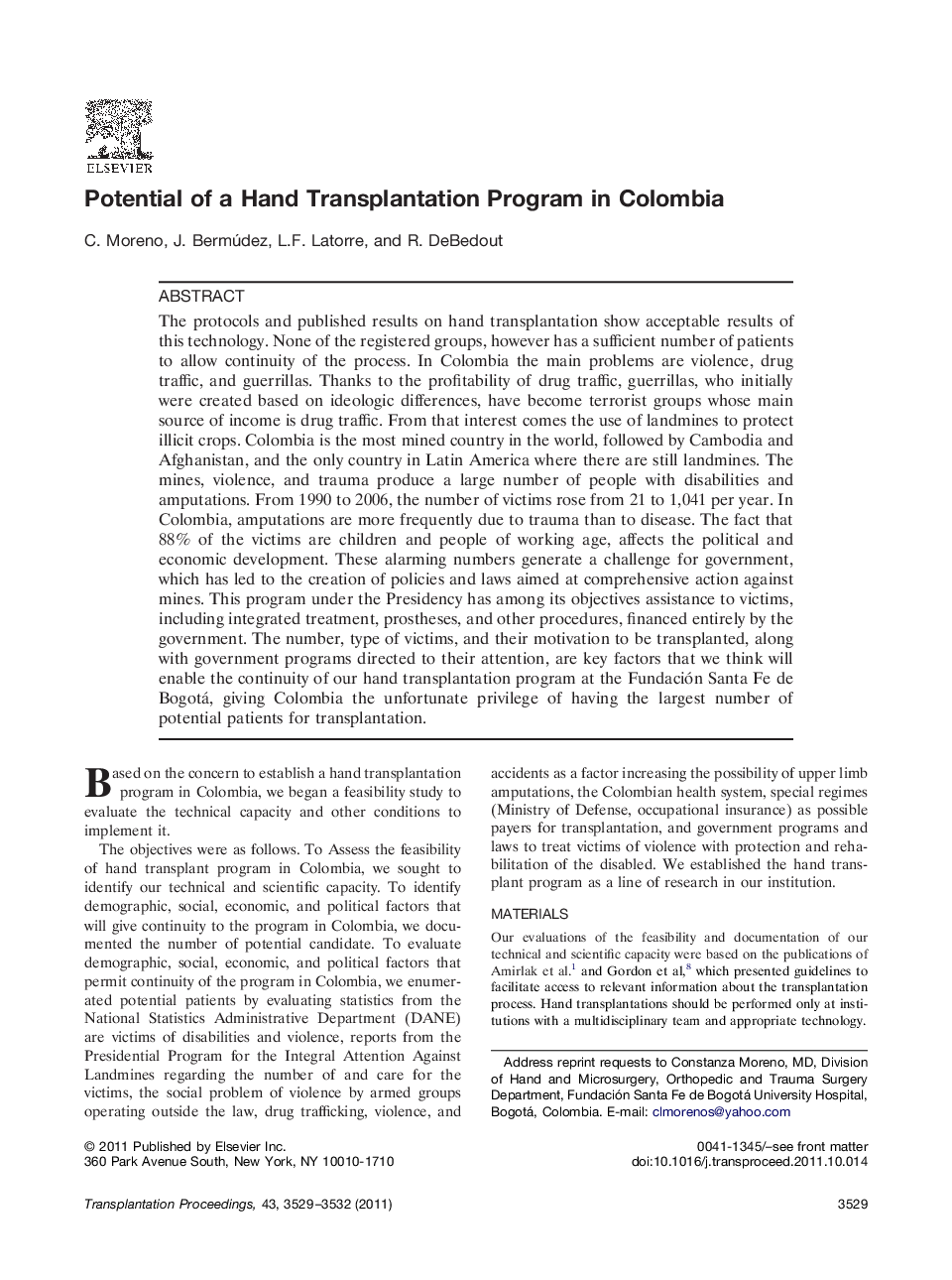 Potential of a Hand Transplantation Program in Colombia