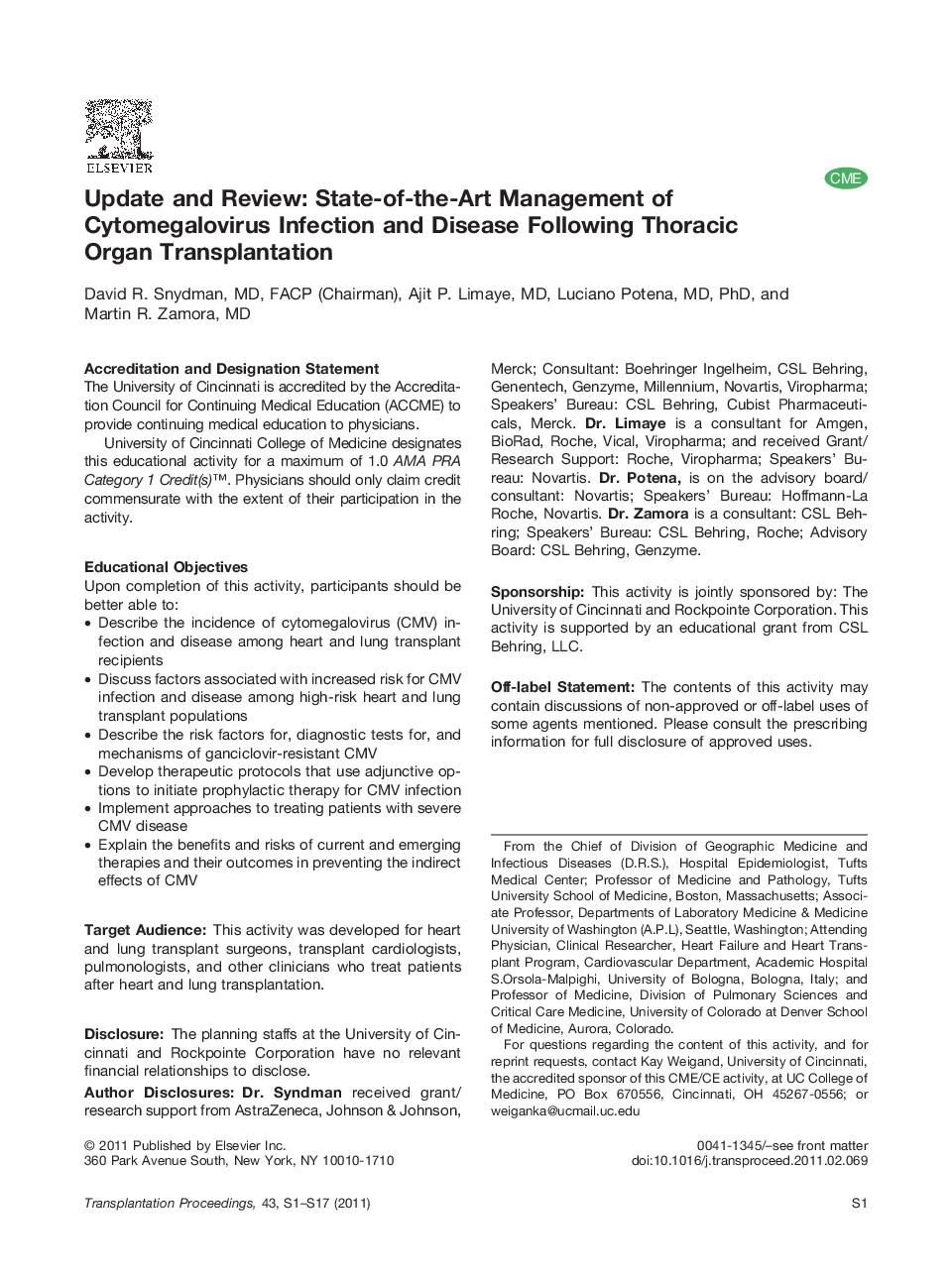 Update and Review: State-of-the-Art Management of Cytomegalovirus Infection and Disease Following Thoracic Organ Transplantation 