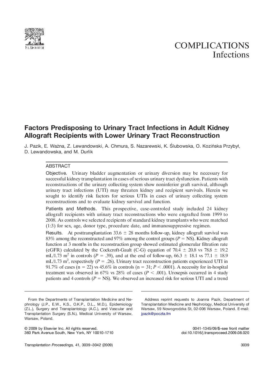 Factors Predisposing to Urinary Tract Infections in Adult Kidney Allograft Recipients with Lower Urinary Tract Reconstruction