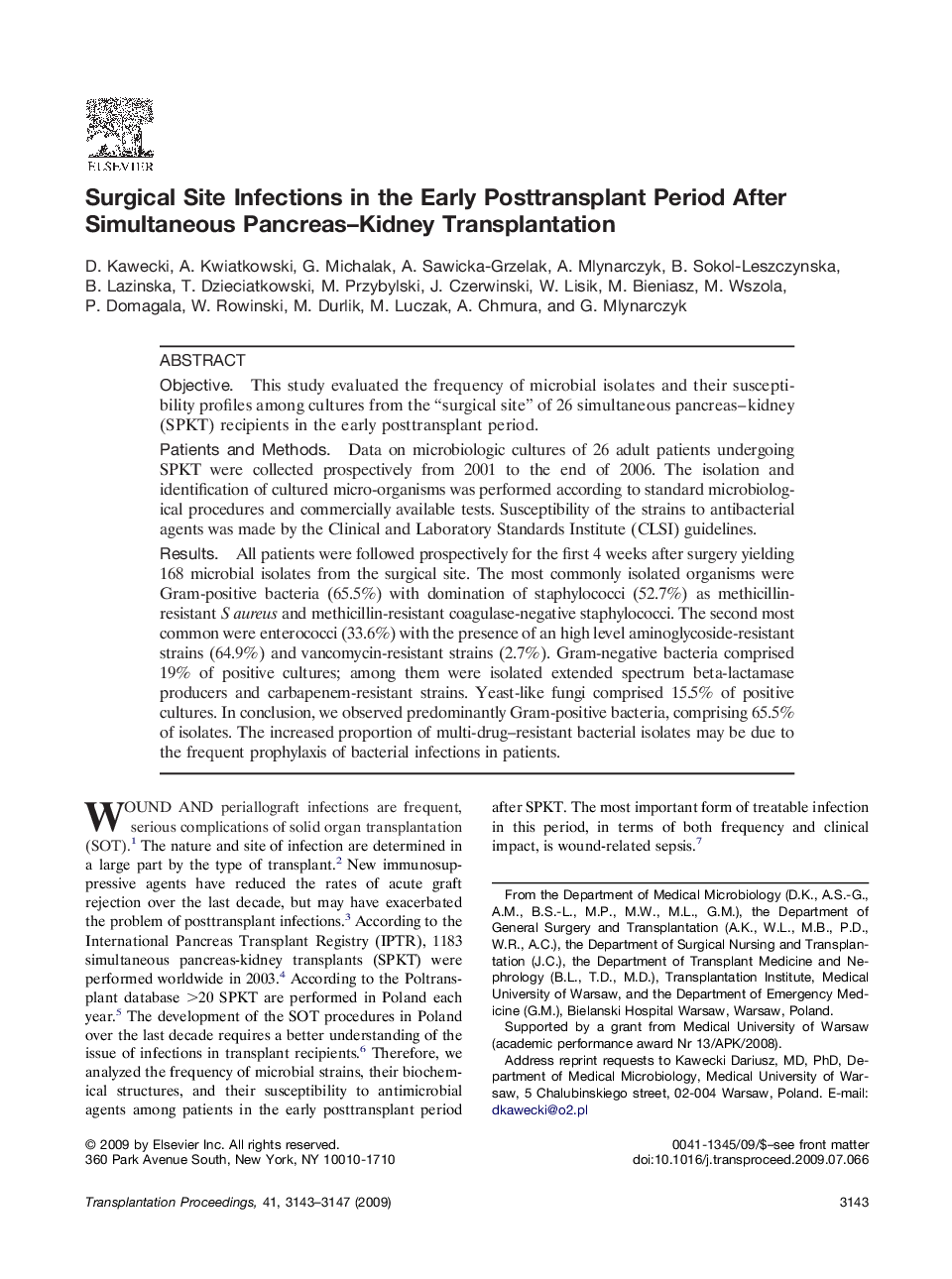 Surgical Site Infections in the Early Posttransplant Period After Simultaneous Pancreas–Kidney Transplantation 