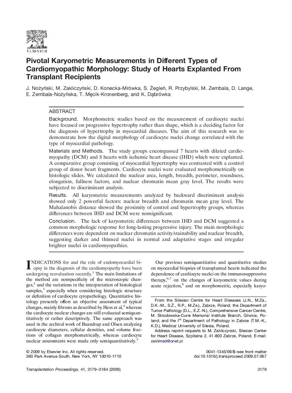 Pivotal Karyometric Measurements in Different Types of Cardiomyopathic Morphology: Study of Hearts Explanted From Transplant Recipients