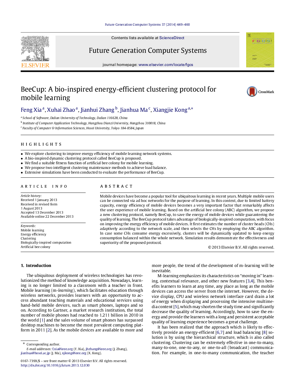 BeeCup: A bio-inspired energy-efficient clustering protocol for mobile learning