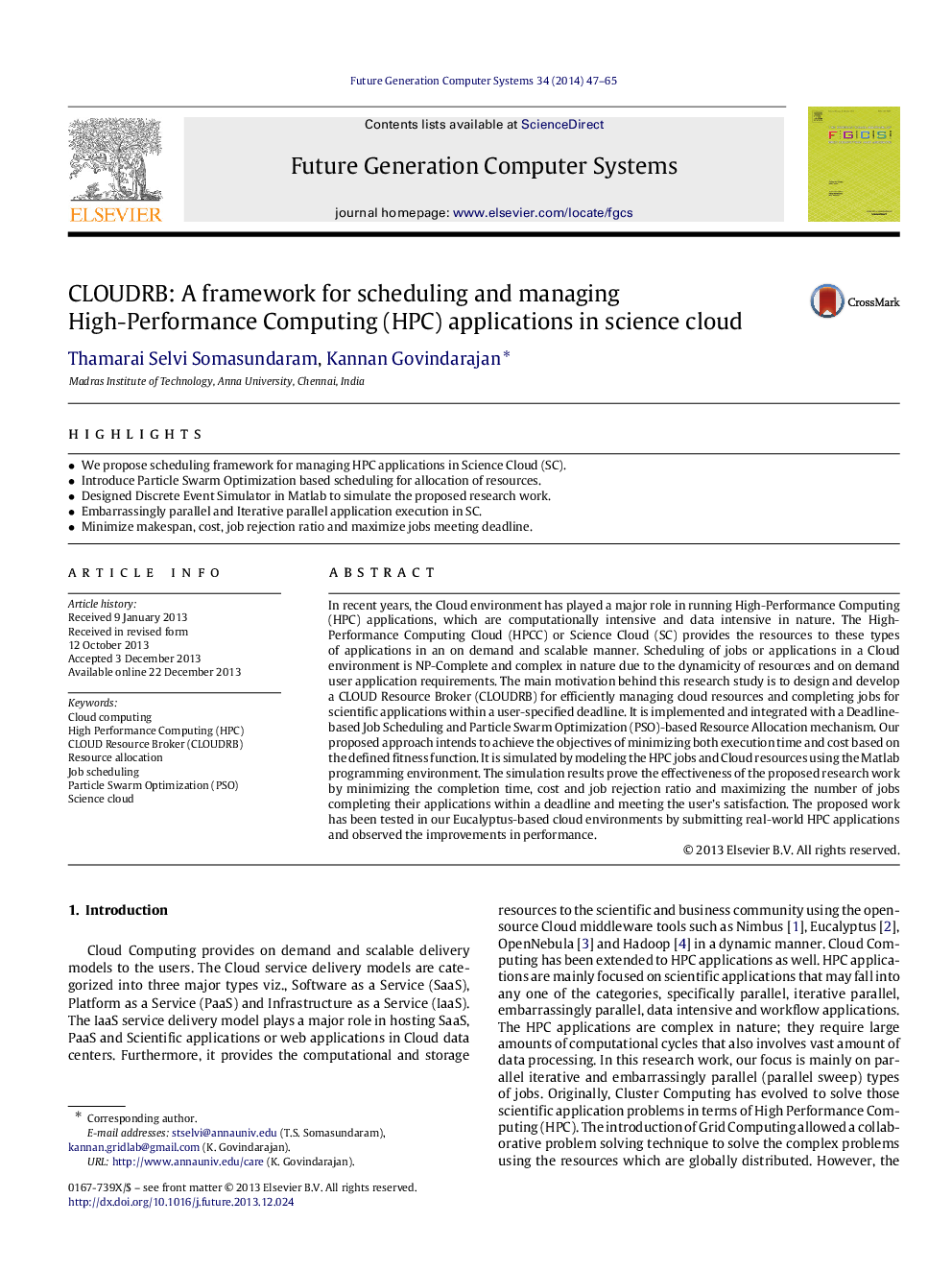 CLOUDRB: A framework for scheduling and managing High-Performance Computing (HPC) applications in science cloud