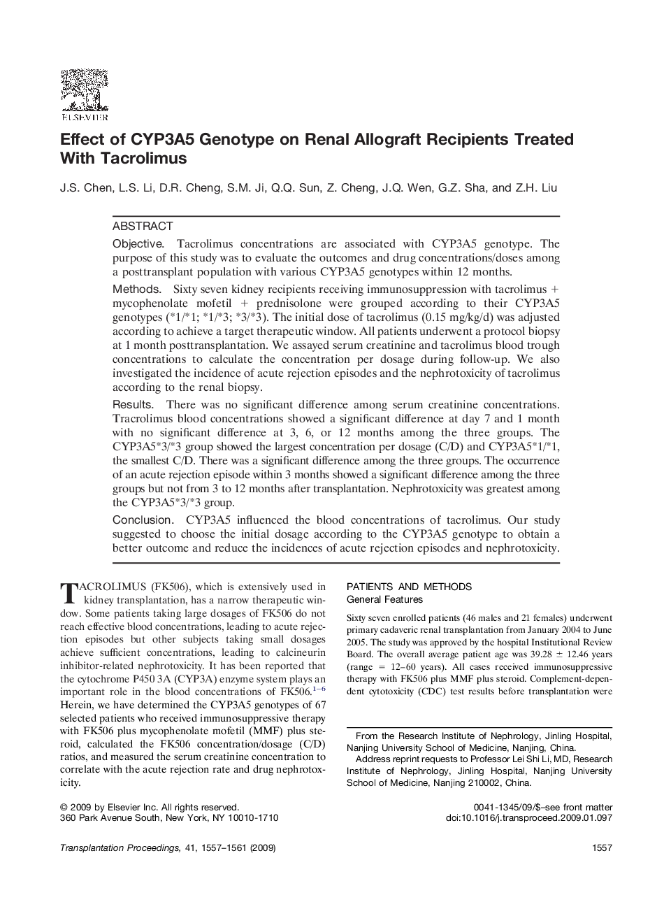 Effect of CYP3A5 Genotype on Renal Allograft Recipients Treated With Tacrolimus